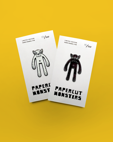 Hard Enamel Pin - Papercut Monsters - Handmade Stuffed Toy 